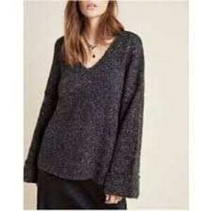 Anthropologie V Neck Knit Sweater Gray Textured Long Sleeve Pullover‎ Lagenlook